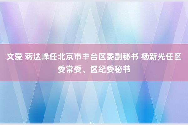 文爱 蒋达峰任北京市丰台区委副秘书 杨新光任区委常委、区纪委秘书